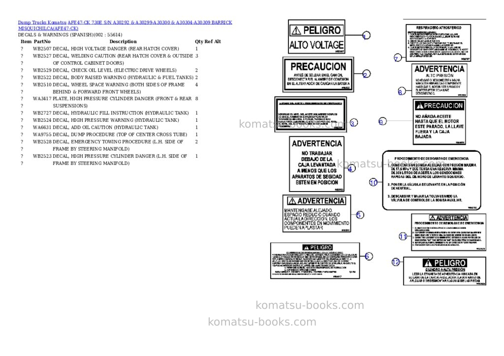 Komatsu afe47-ck 730e s/n a30292 & a30299-a30300 & a30304-a30309 barrick misquichilca Parts catalog cover Komatsu afe47-ck 730e s/n a30292 & a30299-a30300 & a30304-a30309 barrick misquichilca Parts catalog cover