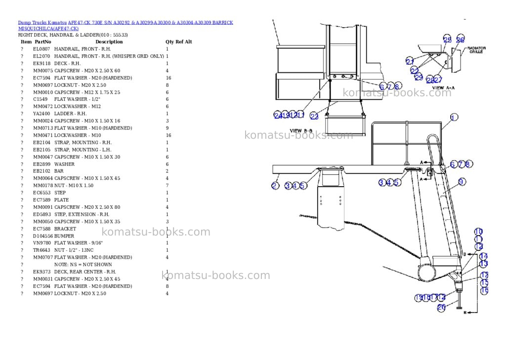 Komatsu afe47-ck 730e s/n a30292 & a30299-a30300 & a30304-a30309 barrick misquichilca Parts catalog cover Page 5 Komatsu afe47-ck 730e s/n a30292 & a30299-a30300 & a30304-a30309 barrick misquichilca Parts catalog cover Page 5