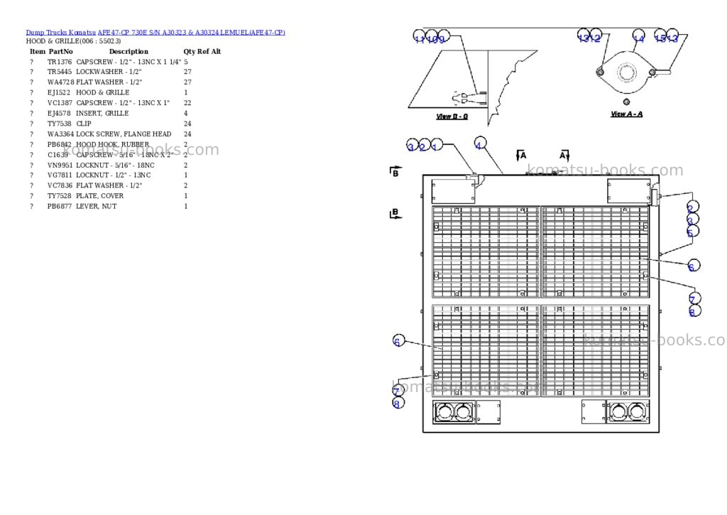 Komatsu afe47-cp 730e s/n a30323 & a30324 lemuel Parts catalog cover Page 3