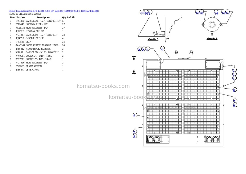 Komatsu afe47-cr 730e s/n a30326 hammersley iron Parts catalog cover Page 3