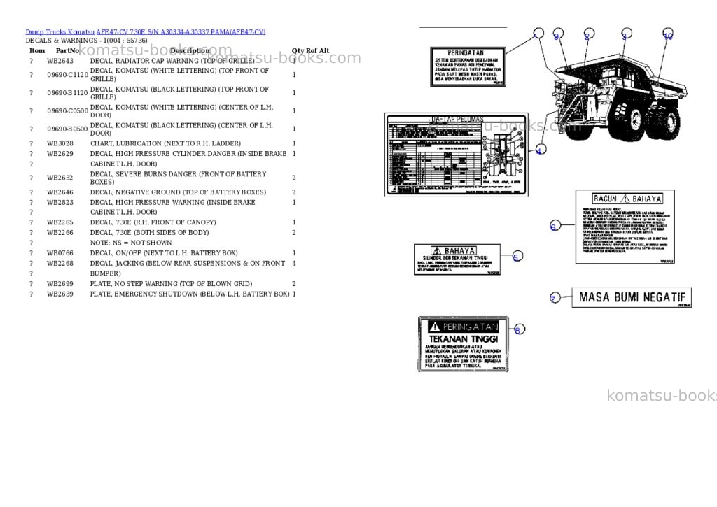 Komatsu afe47-cv 730e s/n a30334-a30337 pama Parts catalog cover Page 2