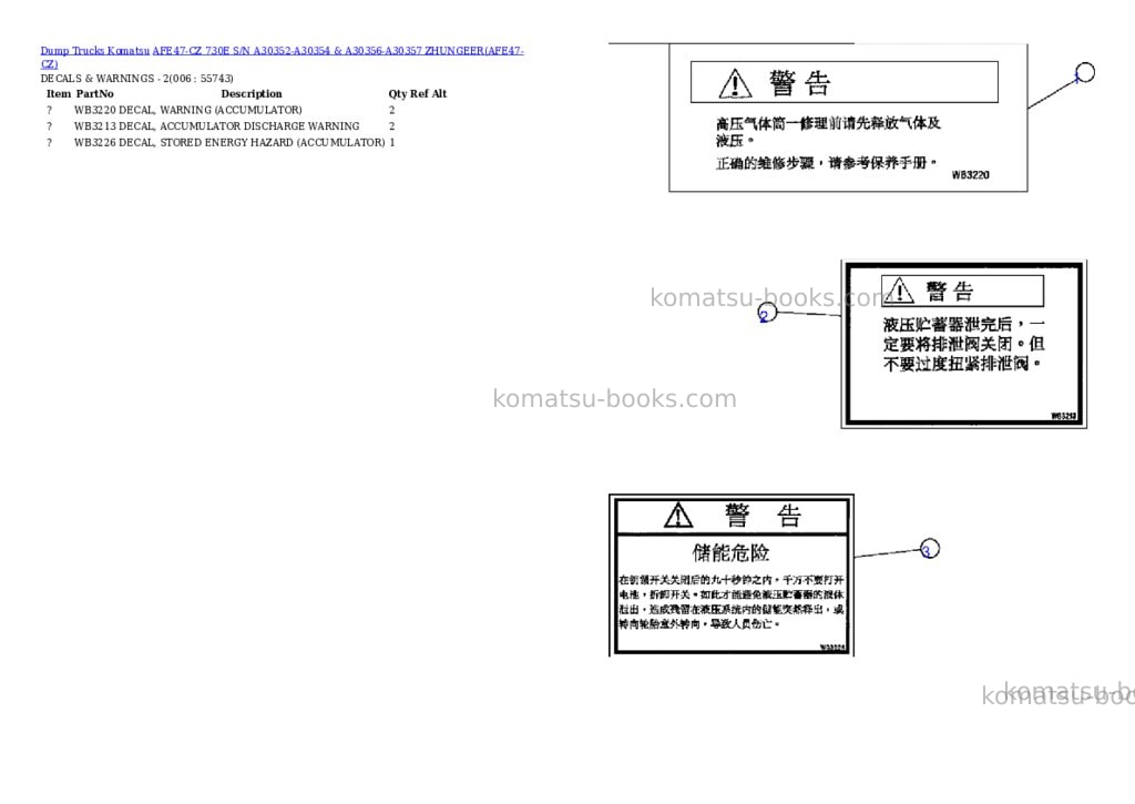 Komatsu afe47-cz 730e s/n a30352-a30354 & a30356-a30357 zhungeer Parts catalog cover Page 3 Komatsu afe47-cz 730e s/n a30352-a30354 & a30356-a30357 zhungeer Parts catalog cover Page 3