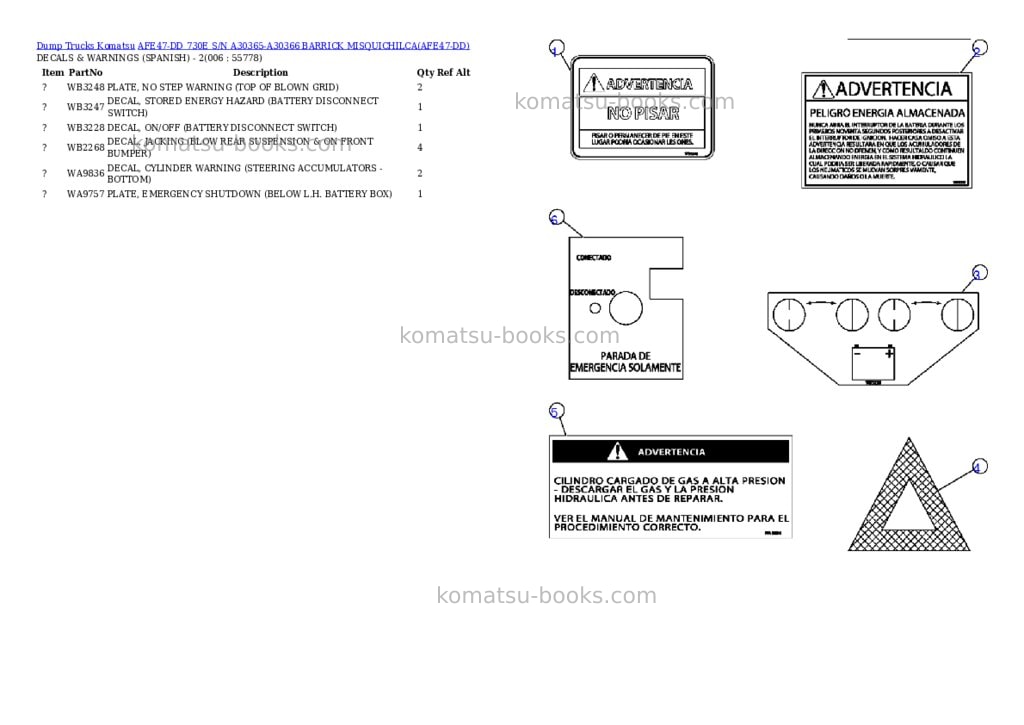 Komatsu afe47-dd 730e s/n a30365-a30366 barrick misquichilca Parts catalog cover Page 3