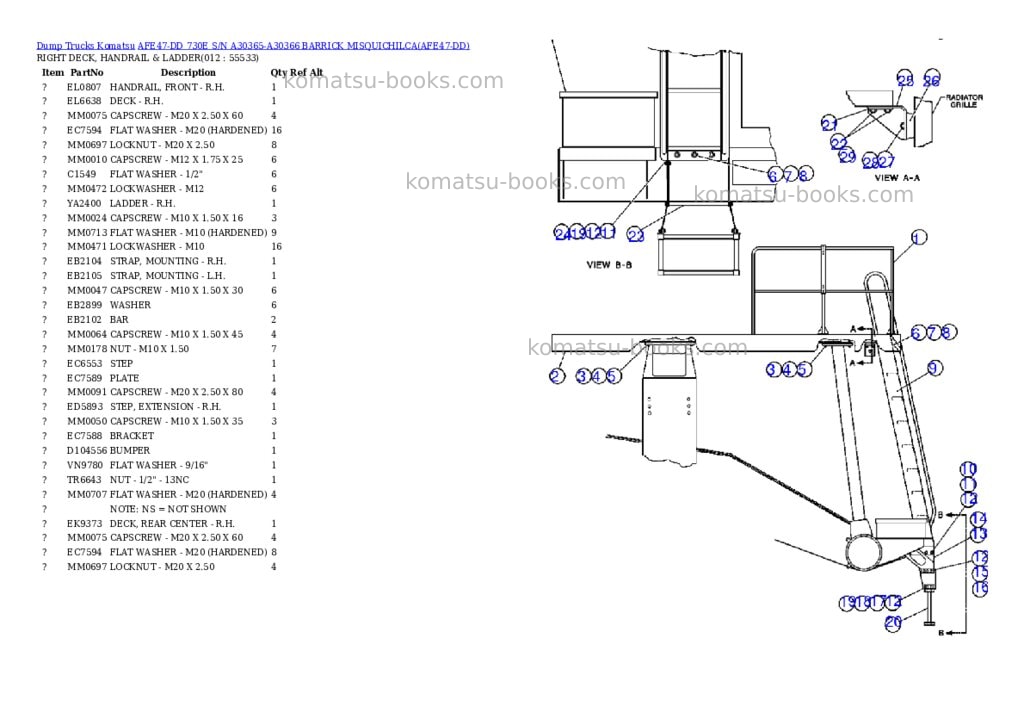 Komatsu afe47-dd 730e s/n a30365-a30366 barrick misquichilca Parts catalog cover Page 6