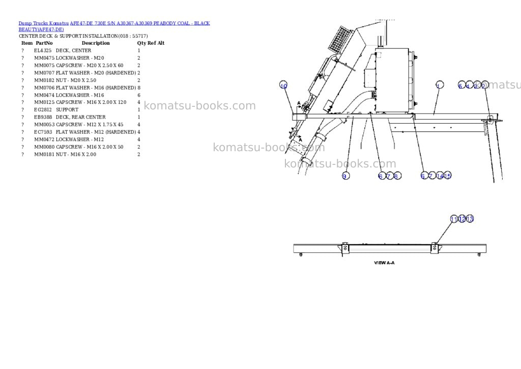 Komatsu afe47-de 730e s/n a30367-a30369 peabody coal - black beauty Parts catalog cover Page 9