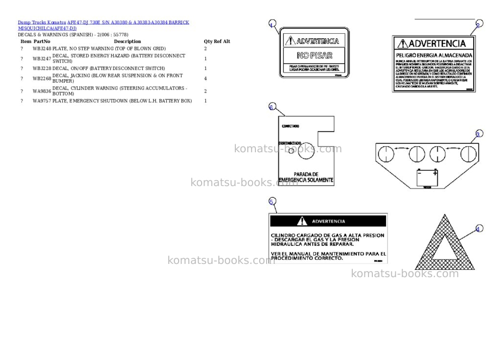 Komatsu afe47-dj 730e s/n a30380 & a30383-a30384 barrick misquichilca Parts catalog cover Page 3
