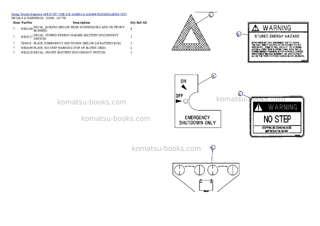 Komatsu afe47-dt 730e s/n a30403 & a30406 rossing Parts catalog cover Page 3