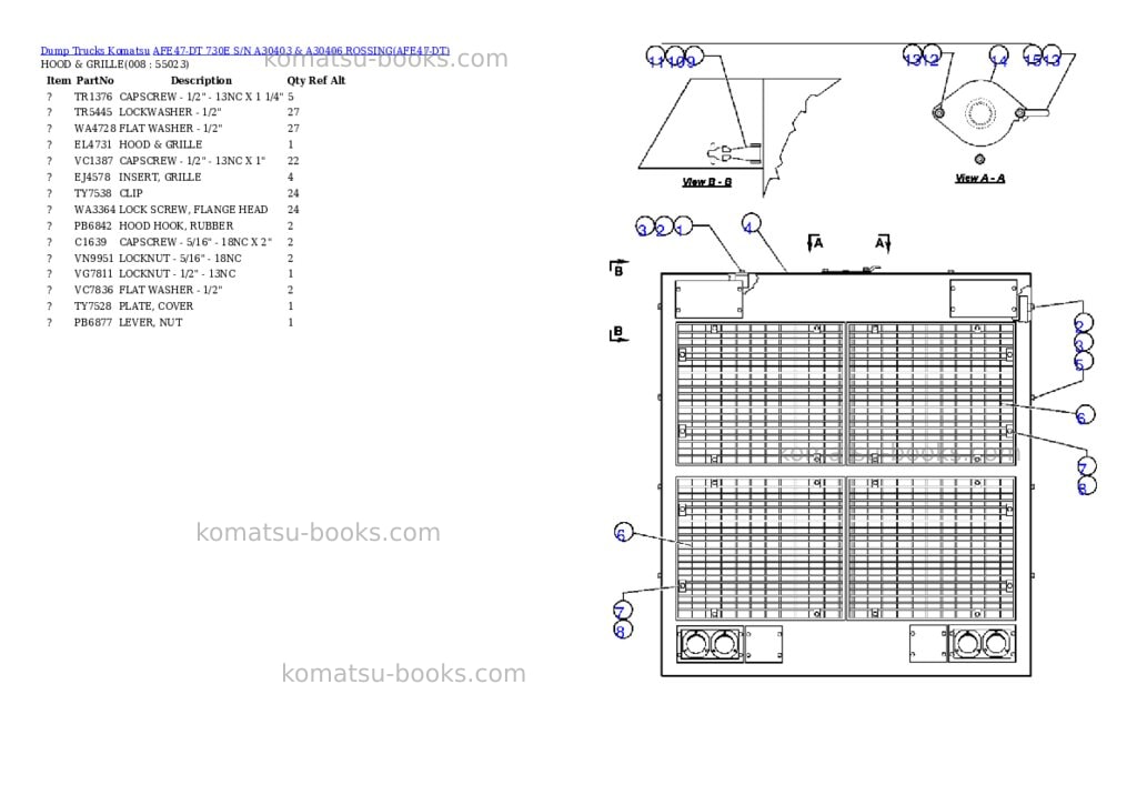 Komatsu afe47-dt 730e s/n a30403 & a30406 rossing Parts catalog cover Page 4