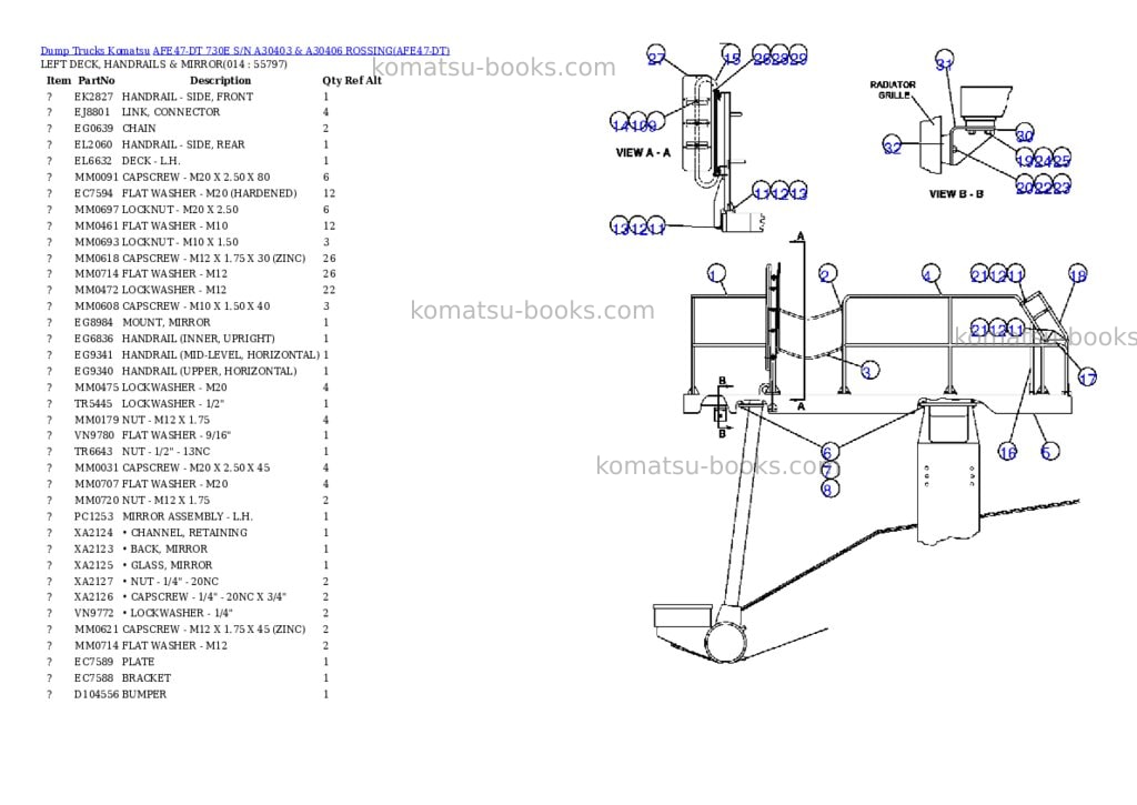 Komatsu afe47-dt 730e s/n a30403 & a30406 rossing Parts catalog cover Page 7