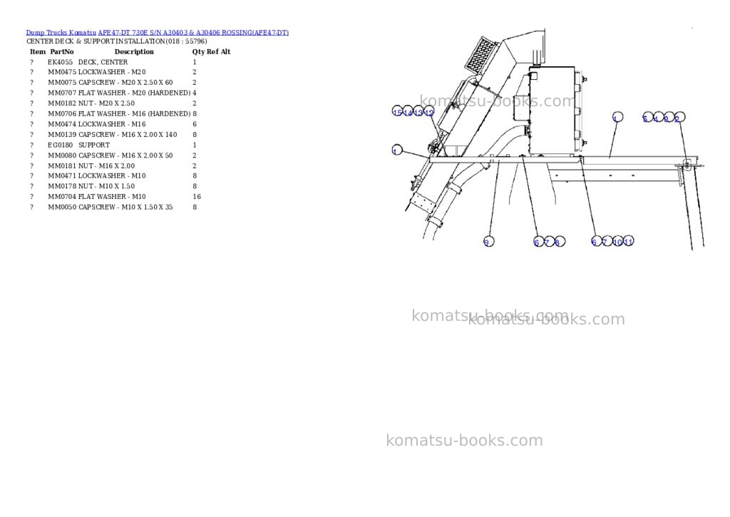 Komatsu afe47-dt 730e s/n a30403 & a30406 rossing Parts catalog cover Page 9