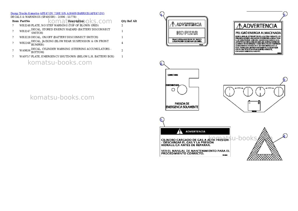 Komatsu afe47-dv 730e s/n a30409 barrick Parts catalog cover Page 3