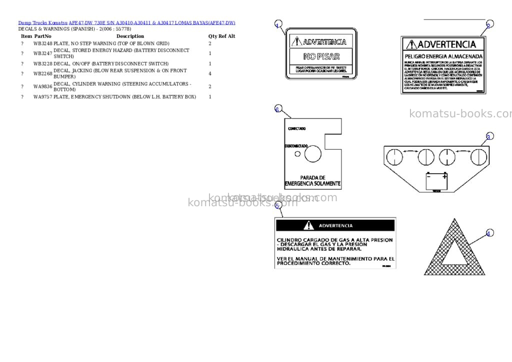 Komatsu afe47-dw 730e s/n a30410-a30411 & a30417 lomas bayas Parts catalog cover Page 3