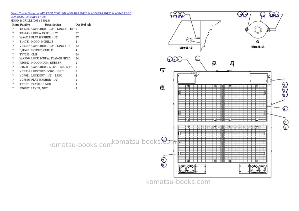 Komatsu afe47-dz 730e s/n a30418-a30426 & a30429-a30430 & a30433 bgc contractors Parts catalog cover Page 4 Komatsu afe47-dz 730e s/n a30418-a30426 & a30429-a30430 & a30433 bgc contractors Parts catalog cover Page 4