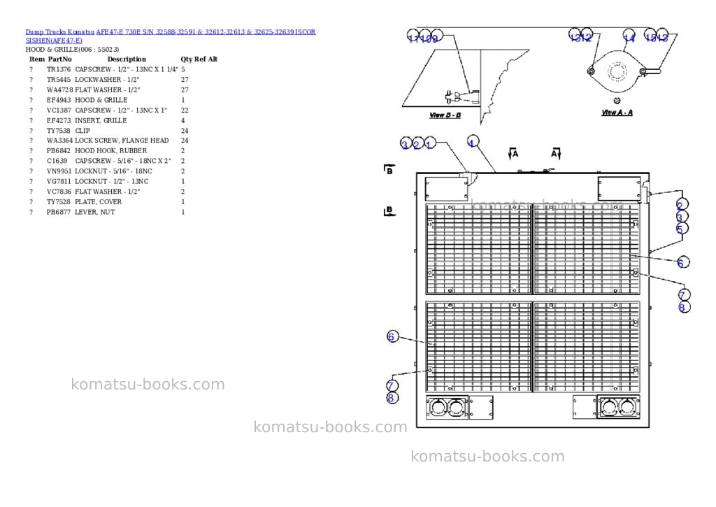 Komatsu afe47-e 730e s/n 32588-32591 & 32612-32613 & 32625-32639 iscor sishen Parts catalog cover Page 3