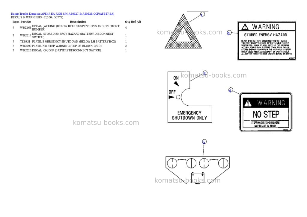 Komatsu afe47-ea 730e s/n a30427 & a30428 ocp Parts catalog cover Page 3 Komatsu afe47-ea 730e s/n a30427 & a30428 ocp Parts catalog cover Page 3
