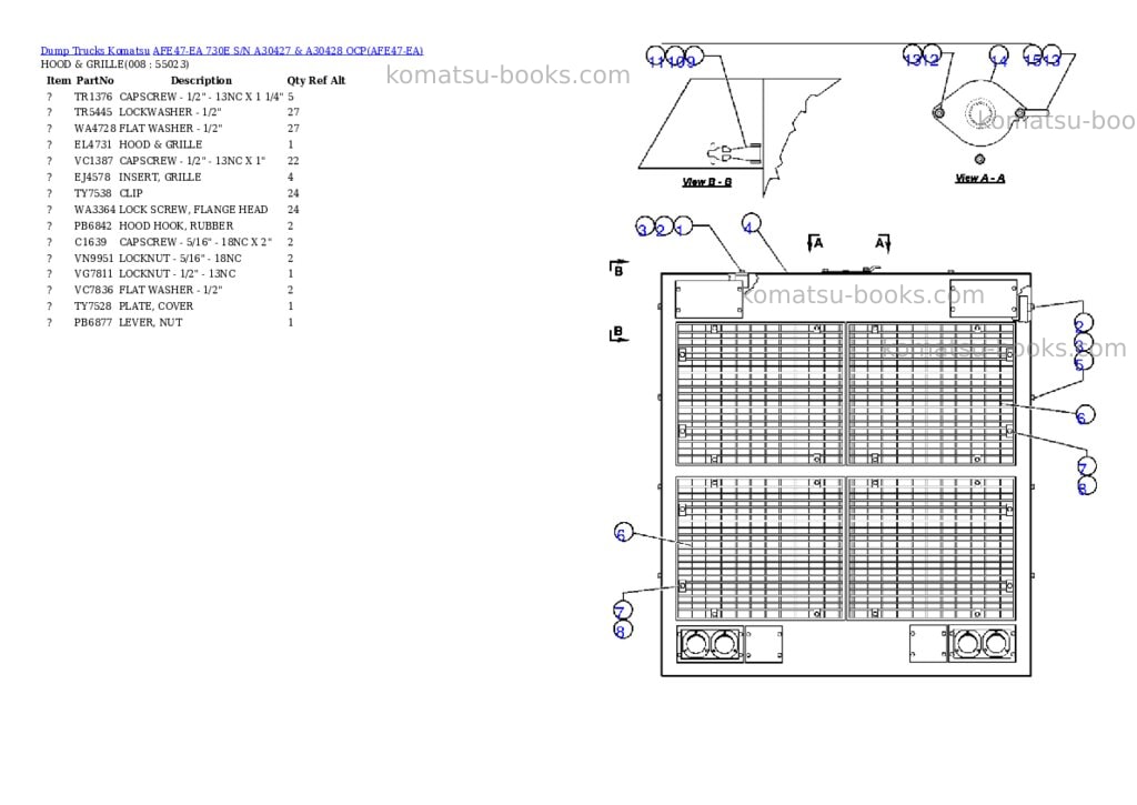 Komatsu afe47-ea 730e s/n a30427 & a30428 ocp Parts catalog cover Page 4 Komatsu afe47-ea 730e s/n a30427 & a30428 ocp Parts catalog cover Page 4