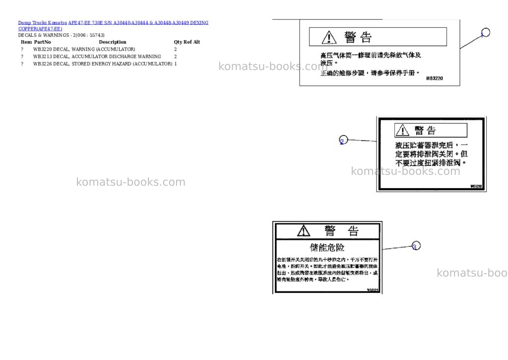 Komatsu afe47-ee 730e s/n a30440-a30444 & a30448-a30449 dexing copper Parts catalog cover Page 3 Komatsu afe47-ee 730e s/n a30440-a30444 & a30448-a30449 dexing copper Parts catalog cover Page 3