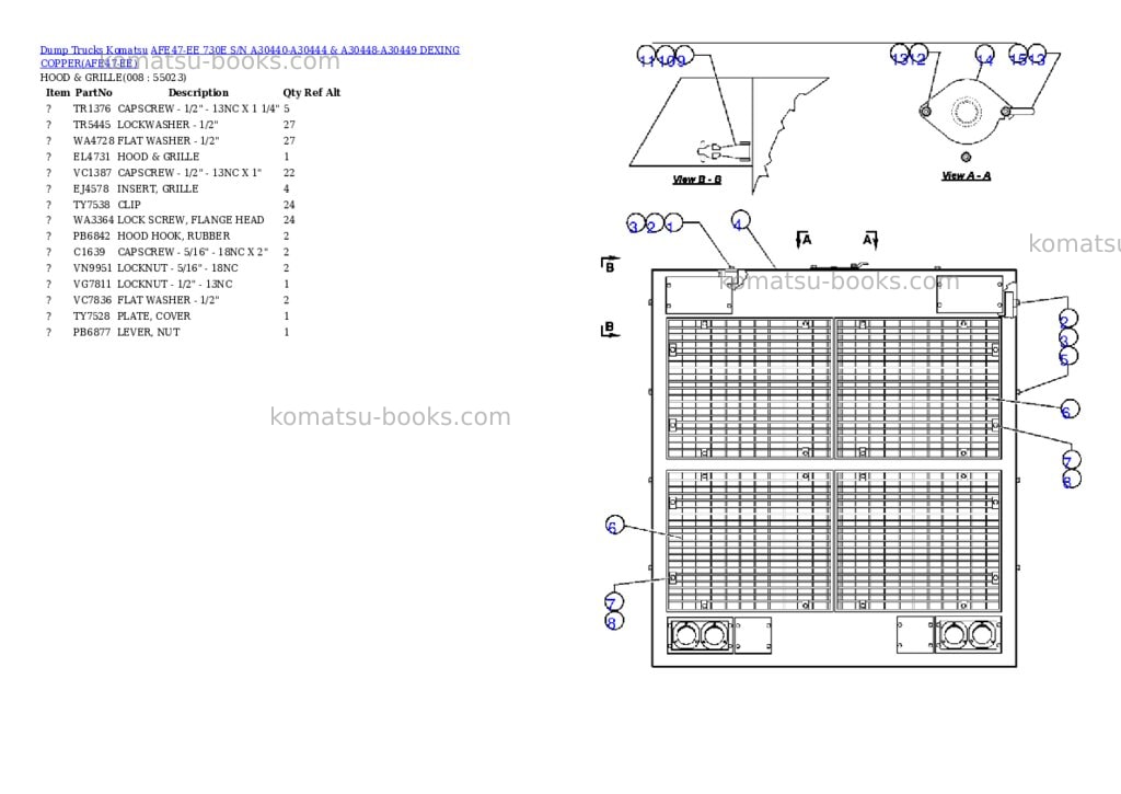 Komatsu afe47-ee 730e s/n a30440-a30444 & a30448-a30449 dexing copper Parts catalog cover Page 4 Komatsu afe47-ee 730e s/n a30440-a30444 & a30448-a30449 dexing copper Parts catalog cover Page 4