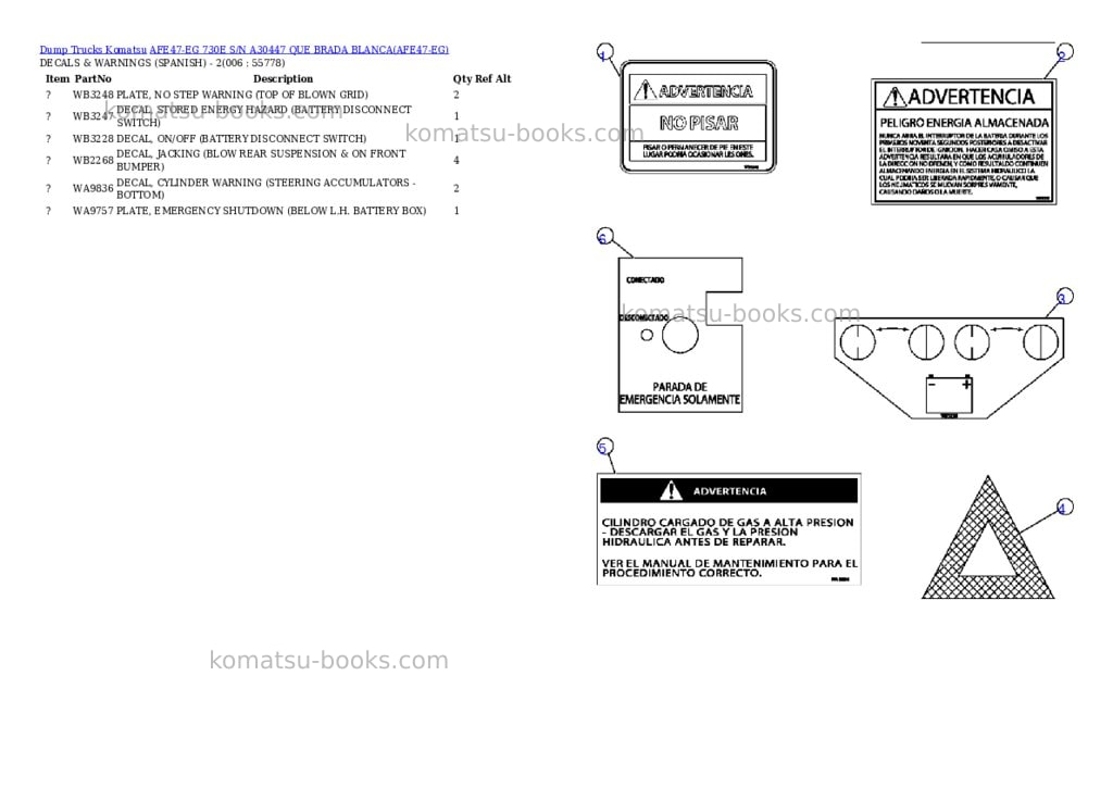 Komatsu afe47-eg 730e s/n a30447 que brada blanca Parts catalog cover Page 3