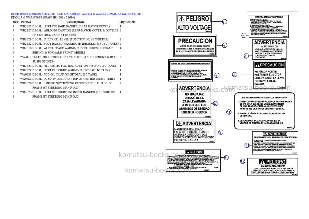 Komatsu afe47-eh 730e s/n a30450 - a30452 & a30458 lomas bayas Parts catalog cover