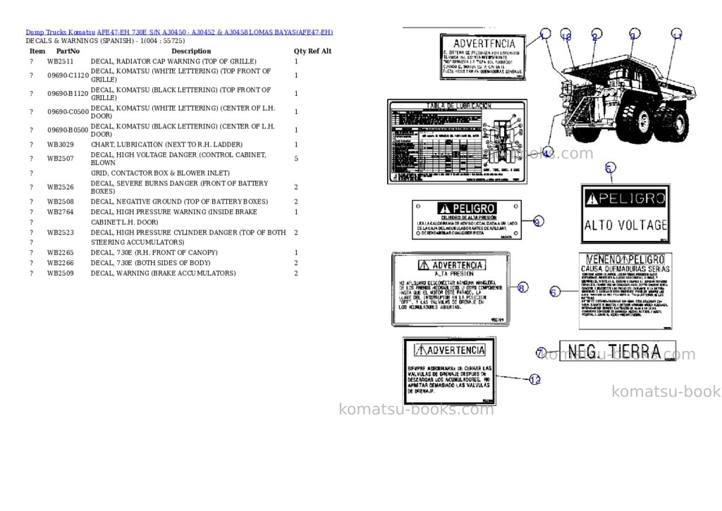Komatsu afe47-eh 730e s/n a30450 - a30452 & a30458 lomas bayas Parts catalog cover Page 2