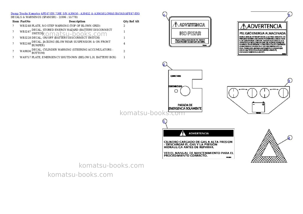 Komatsu afe47-eh 730e s/n a30450 - a30452 & a30458 lomas bayas Parts catalog cover Page 3