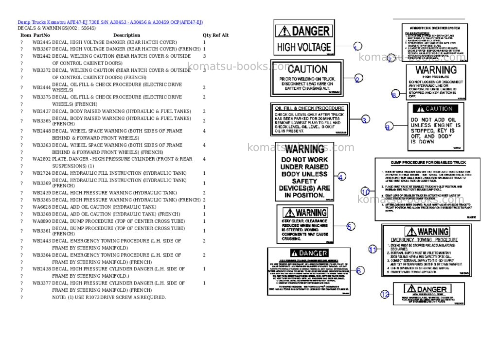 Komatsu afe47-ej 730e s/n a30453 - a30456 & a30459 ocp Parts catalog cover Komatsu afe47-ej 730e s/n a30453 - a30456 & a30459 ocp Parts catalog cover