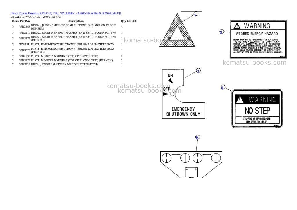 Komatsu afe47-ej 730e s/n a30453 - a30456 & a30459 ocp Parts catalog cover Page 3 Komatsu afe47-ej 730e s/n a30453 - a30456 & a30459 ocp Parts catalog cover Page 3