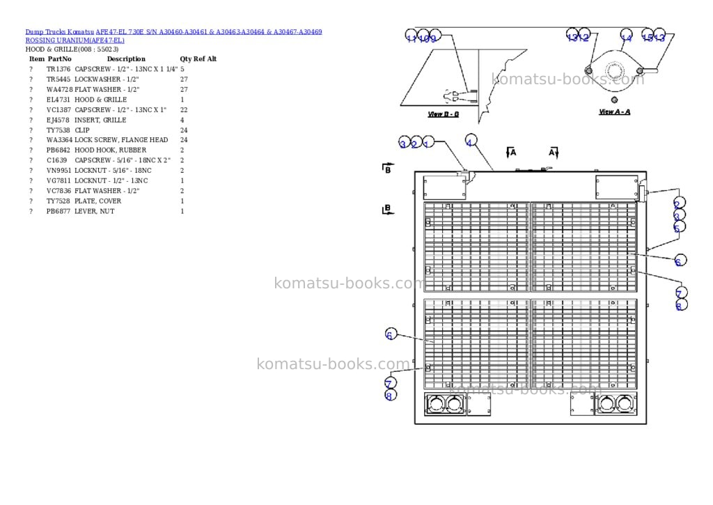 Komatsu afe47-el 730e s/n a30460-a30461 & a30463-a30464 & a30467-a30469 rossing uranium Parts catalog cover Page 4 Komatsu afe47-el 730e s/n a30460-a30461 & a30463-a30464 & a30467-a30469 rossing uranium Parts catalog cover Page 4