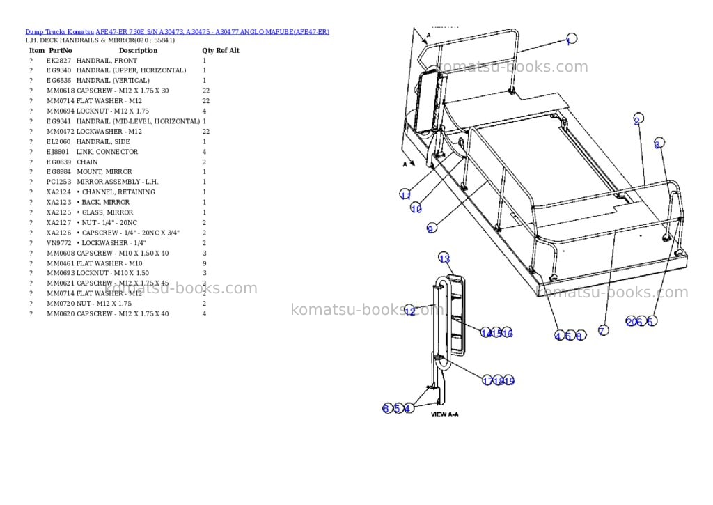 Komatsu afe47-er 730e s/n a30473, a30475 - a30477 anglo mafube Parts catalog cover Page 10