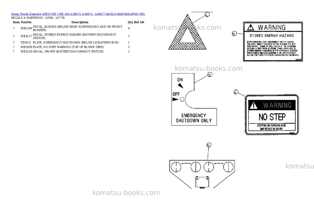 Komatsu afe47-er 730e s/n a30473, a30475 - a30477 anglo mafube Parts catalog cover Page 3