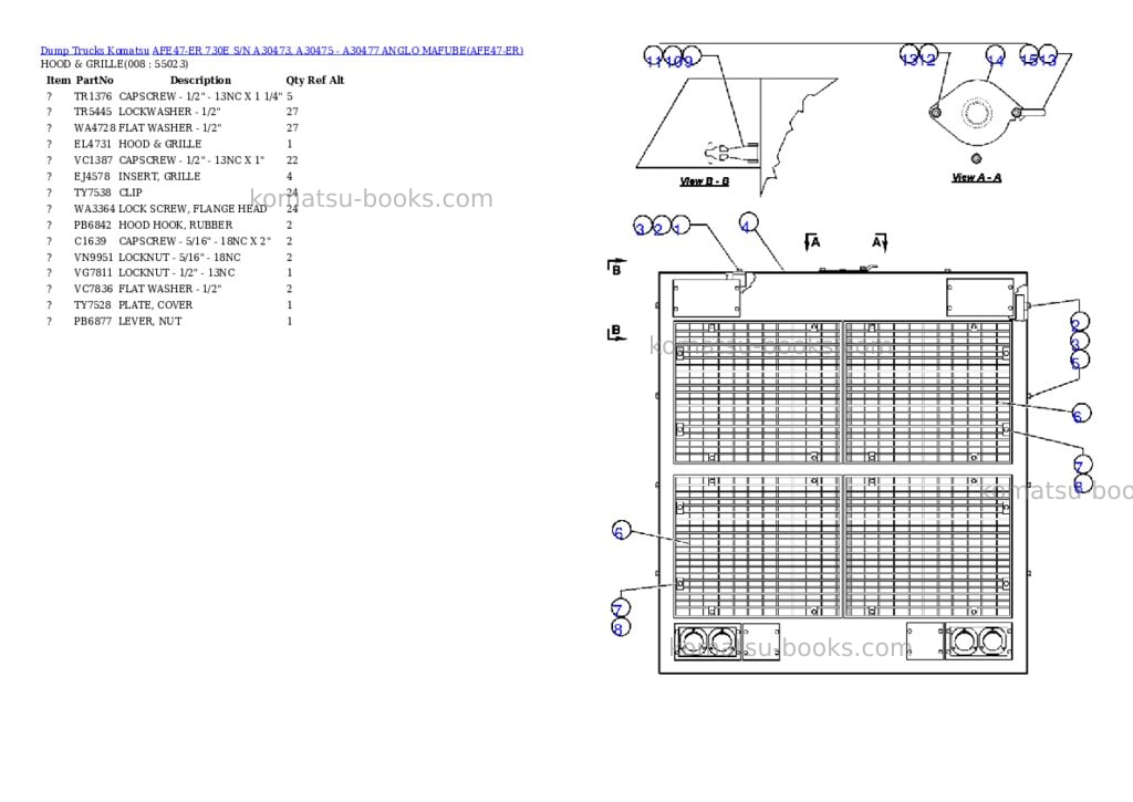 Komatsu afe47-er 730e s/n a30473, a30475 - a30477 anglo mafube Parts catalog cover Page 4