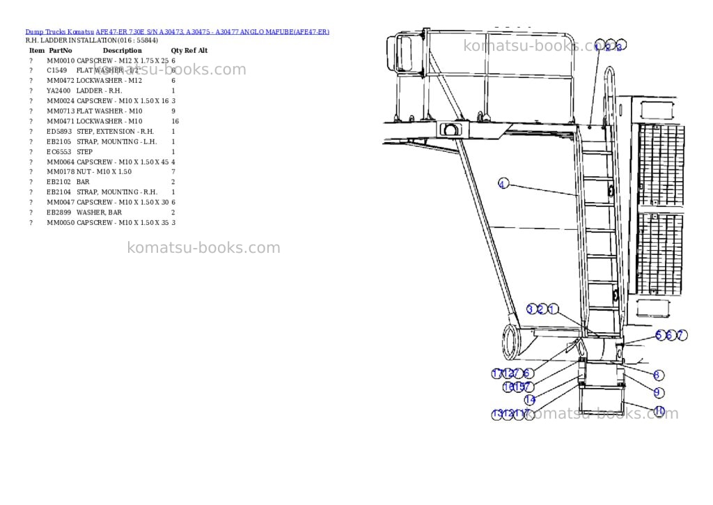 Komatsu afe47-er 730e s/n a30473, a30475 - a30477 anglo mafube Parts catalog cover Page 8