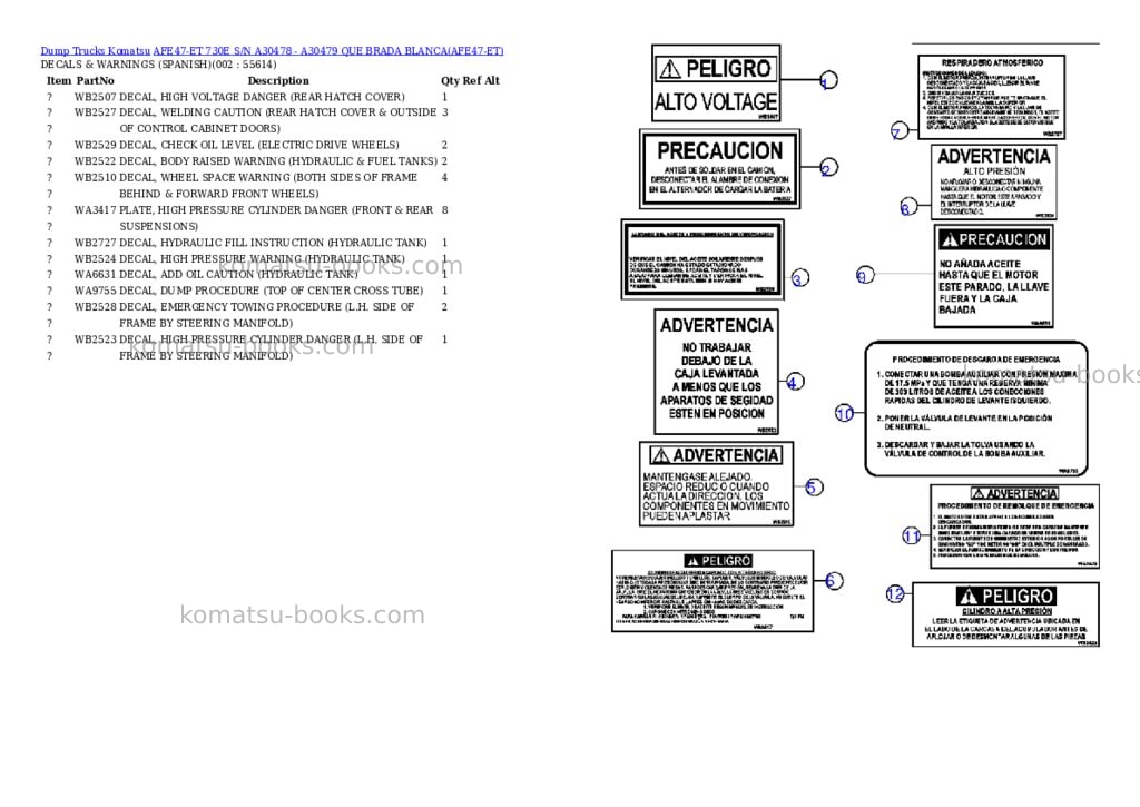Komatsu afe47-et 730e s/n a30478 - a30479 que brada blanca Parts catalog cover