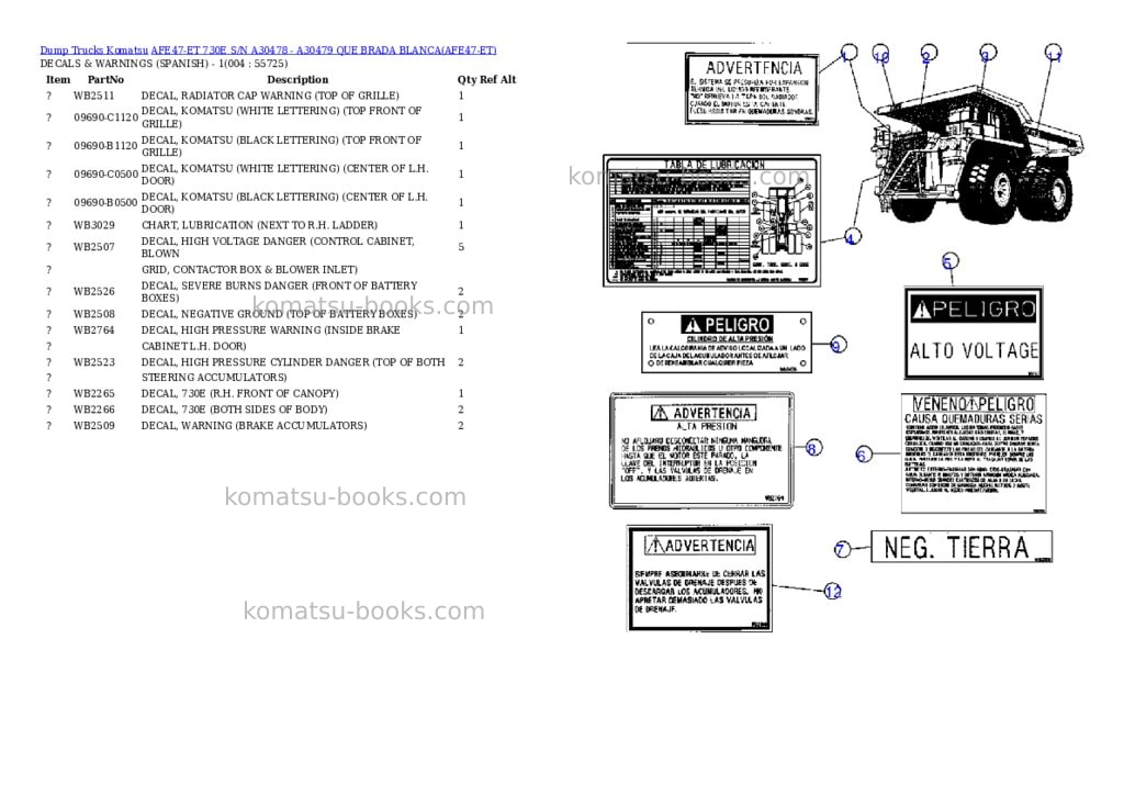 Komatsu afe47-et 730e s/n a30478 - a30479 que brada blanca Parts catalog cover Page 2