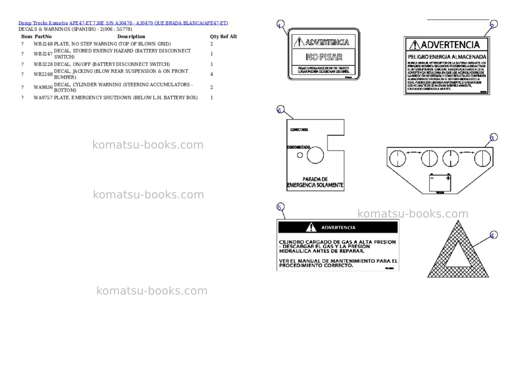Komatsu afe47-et 730e s/n a30478 - a30479 que brada blanca Parts catalog cover Page 3