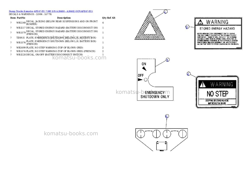 Komatsu afe47-eu 730e s/n a30480 - a30482 ocp Parts catalog cover Page 3