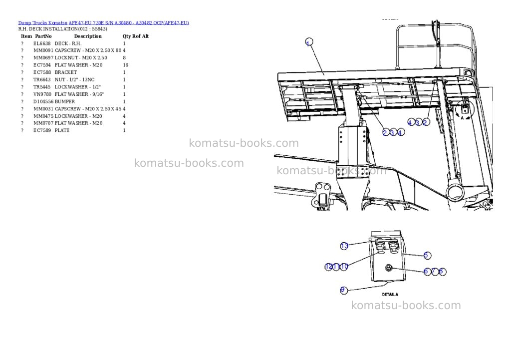 Komatsu afe47-eu 730e s/n a30480 - a30482 ocp Parts catalog cover Page 6