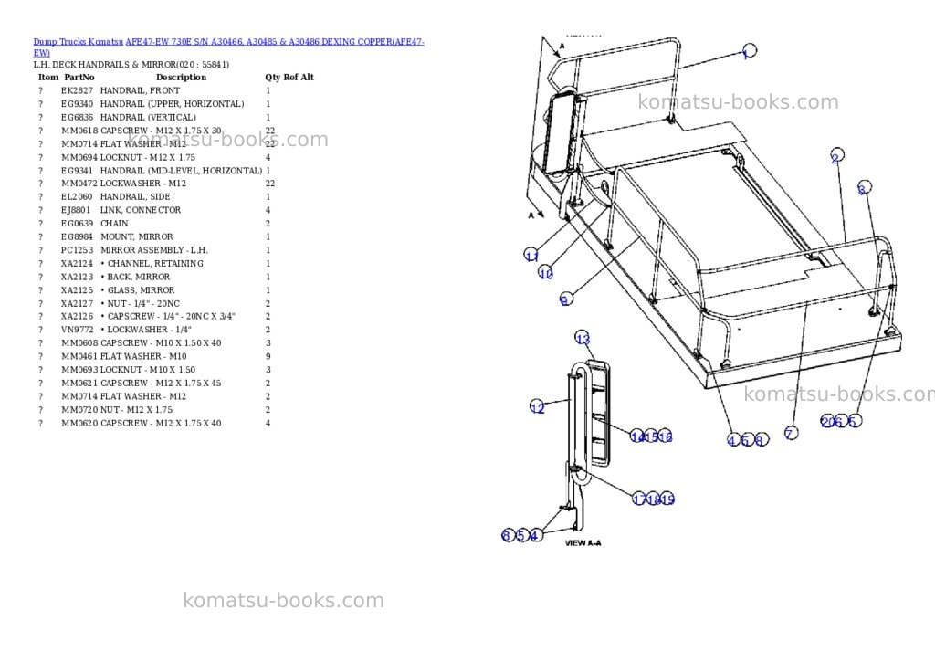 Komatsu afe47-ew 730e s/n a30466, a30485 & a30486 dexing copper Parts catalog cover Page 10 Komatsu afe47-ew 730e s/n a30466, a30485 & a30486 dexing copper Parts catalog cover Page 10