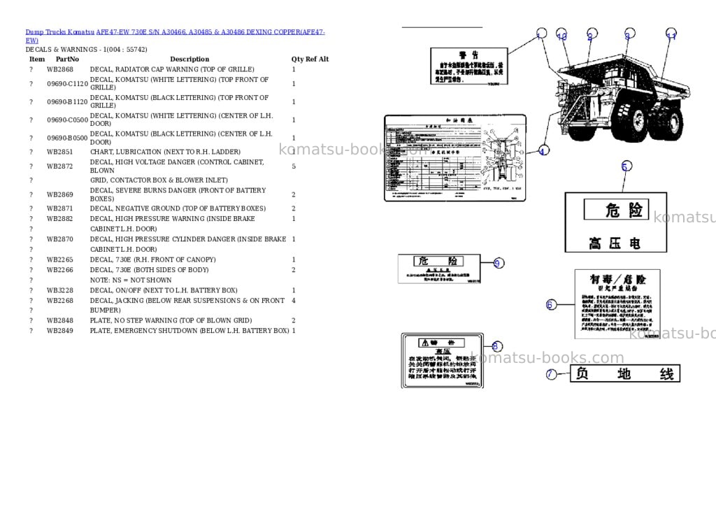 Komatsu afe47-ew 730e s/n a30466, a30485 & a30486 dexing copper Parts catalog cover Page 2 Komatsu afe47-ew 730e s/n a30466, a30485 & a30486 dexing copper Parts catalog cover Page 2