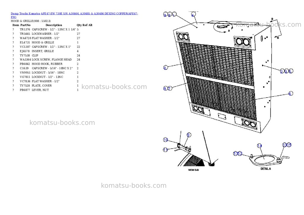 Komatsu afe47-ew 730e s/n a30466, a30485 & a30486 dexing copper Parts catalog cover Page 4 Komatsu afe47-ew 730e s/n a30466, a30485 & a30486 dexing copper Parts catalog cover Page 4