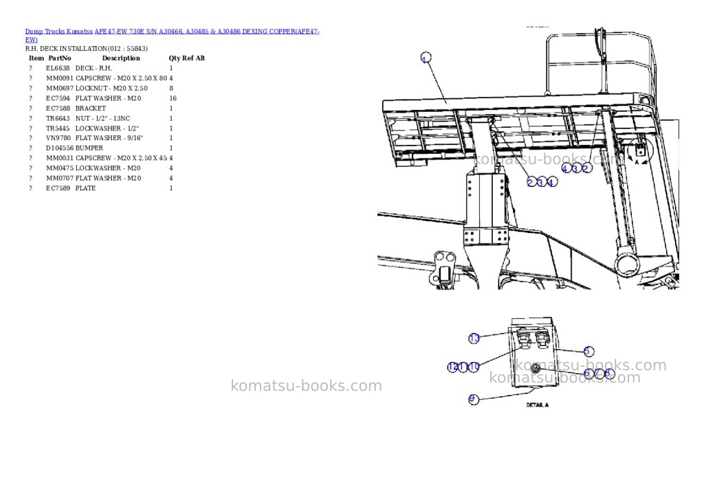 Komatsu afe47-ew 730e s/n a30466, a30485 & a30486 dexing copper Parts catalog cover Page 6 Komatsu afe47-ew 730e s/n a30466, a30485 & a30486 dexing copper Parts catalog cover Page 6