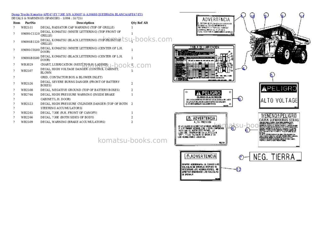 Komatsu afe47-ey 730e s/n a30487 & a30488 quebrada blanca Parts catalog cover Page 2