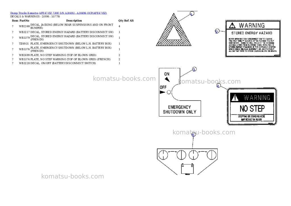 Komatsu afe47-ez 730e s/n a30493 - a30496 ocp Parts catalog cover Page 3 Komatsu afe47-ez 730e s/n a30493 - a30496 ocp Parts catalog cover Page 3