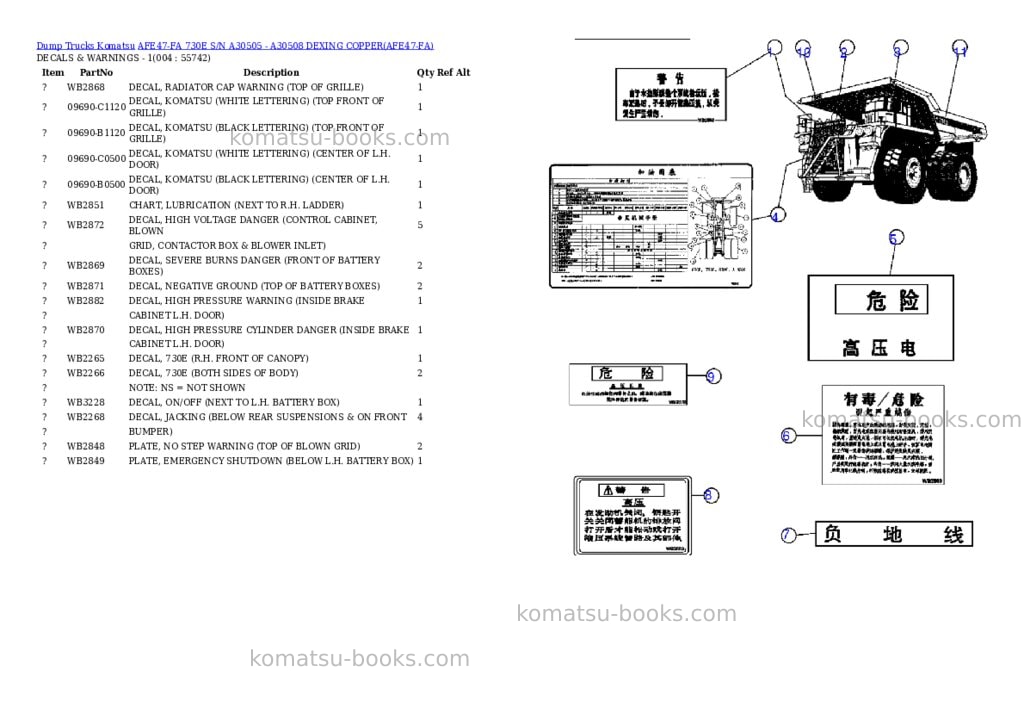 Komatsu afe47-fa 730e s/n a30505 - a30508 dexing copper Parts catalog cover Page 2 Komatsu afe47-fa 730e s/n a30505 - a30508 dexing copper Parts catalog cover Page 2