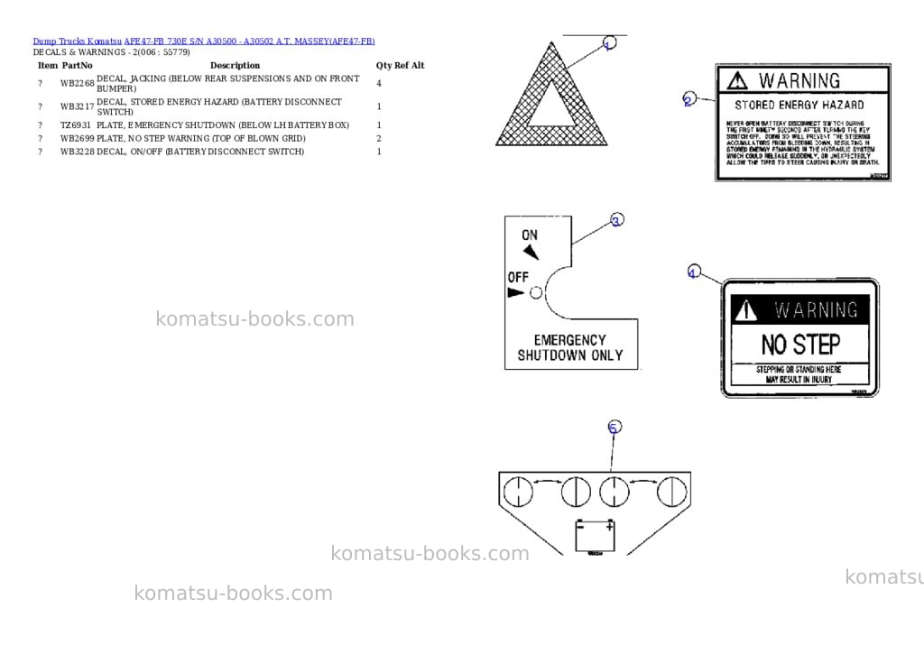 Komatsu afe47-fb 730e s/n a30500 - a30502 a.t. massey Parts catalog cover Page 3