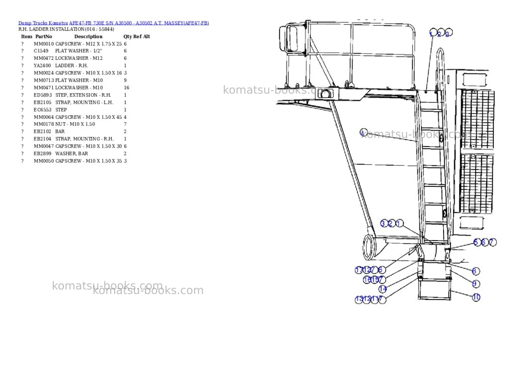 Komatsu afe47-fb 730e s/n a30500 - a30502 a.t. massey Parts catalog cover Page 8