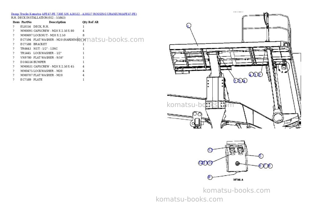 Komatsu afe47-fe 730e s/n a30512 - a30517 rossing uranium Parts catalog cover Page 6