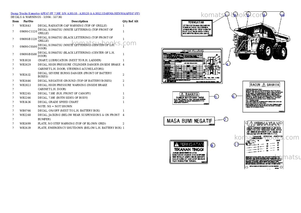 Komatsu afe47-ff 730e s/n a30518 - a30520 & a30523 darma henwa Parts catalog cover Page 2