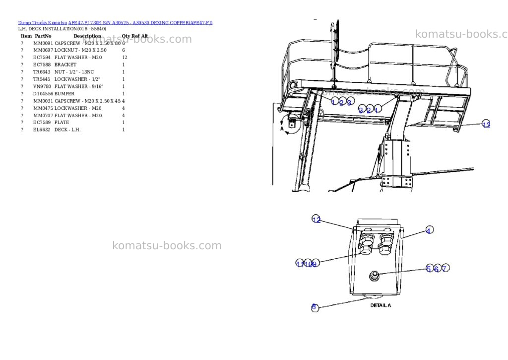 Komatsu afe47-fj 730e s/n a30525 - a30530 dexing copper Parts catalog cover Page 9